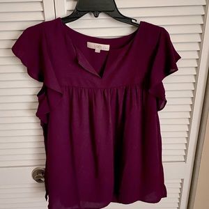 Loft Size SP Purple Ruffle Top